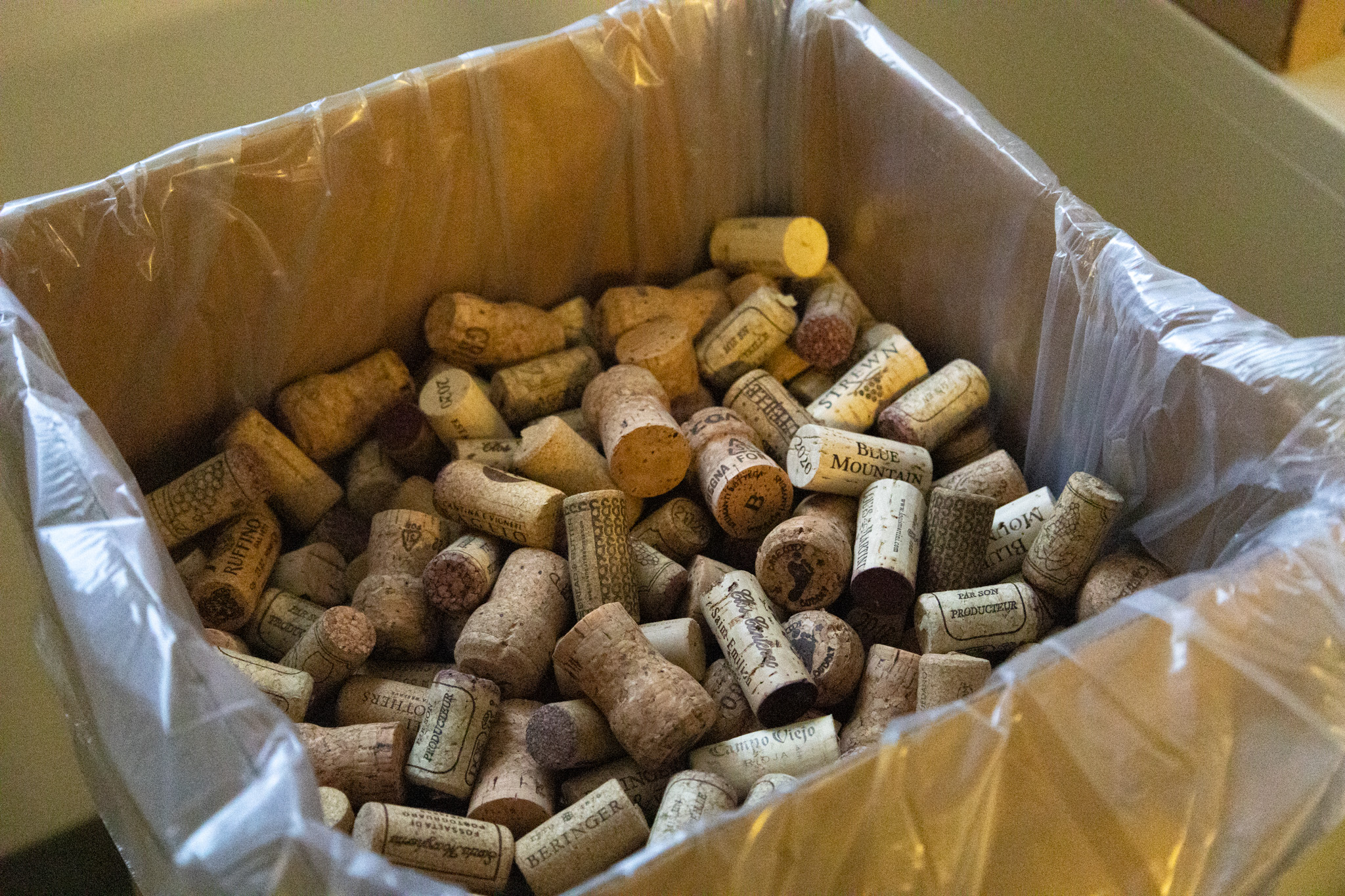 Corks in recycling box